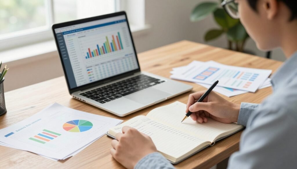 A beginner tracks income and essential money needs A beginner tracks income and essential money needs